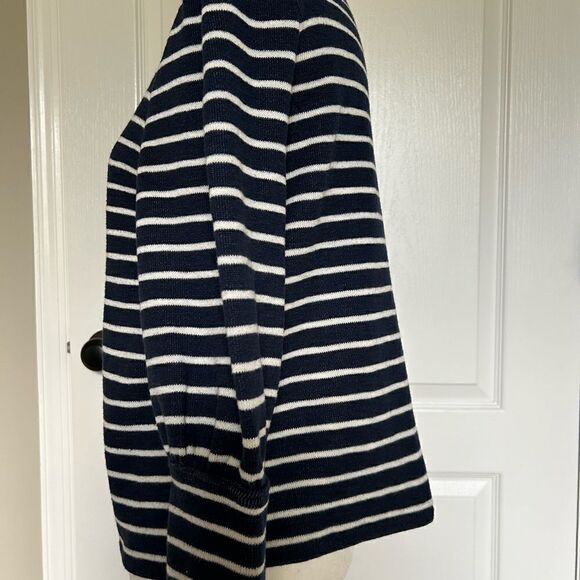 Madewell Blue/White Striped Cotton Mock Turtleneck Sweater with 3/4 Sleeved - Picture 5 of 9